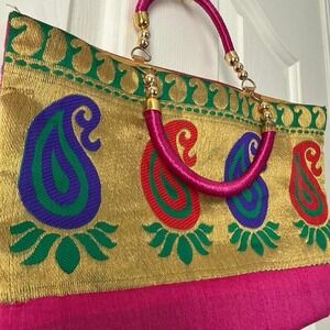 Gold Embroidered Brocade Mini Satchel